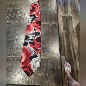 Pierre Balmain Artistic Red, Grey and Black Italian Silk Tie